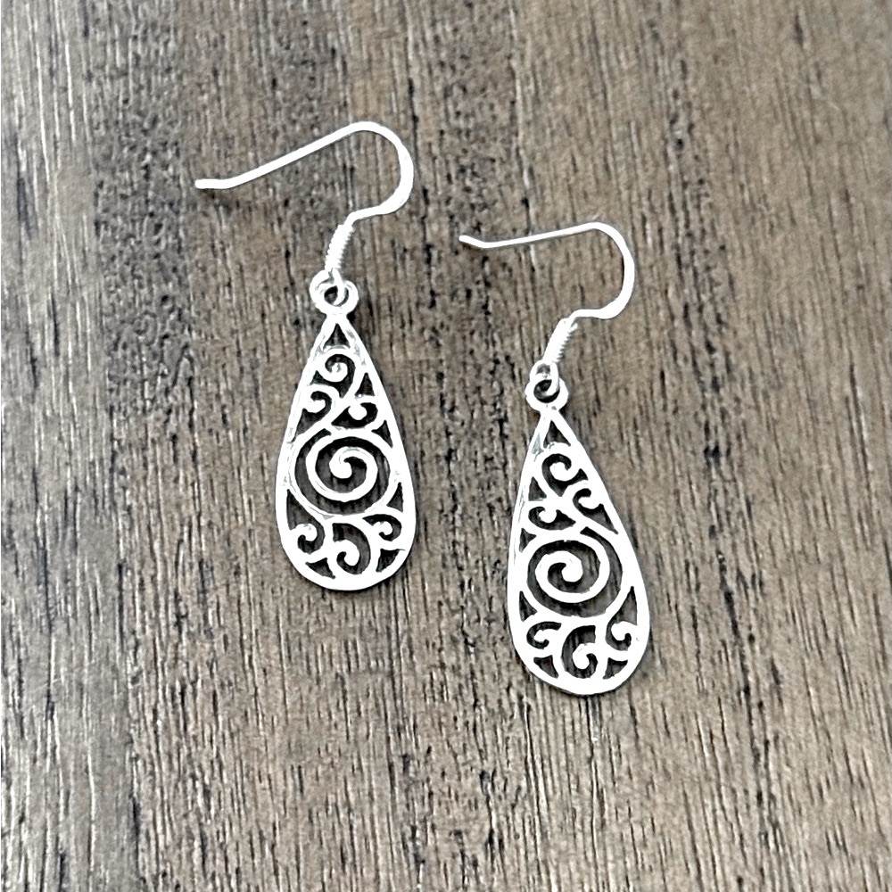 925 Sterling Silver Swirl Design Dangle Earrings! Hypoallergenic! NEW!